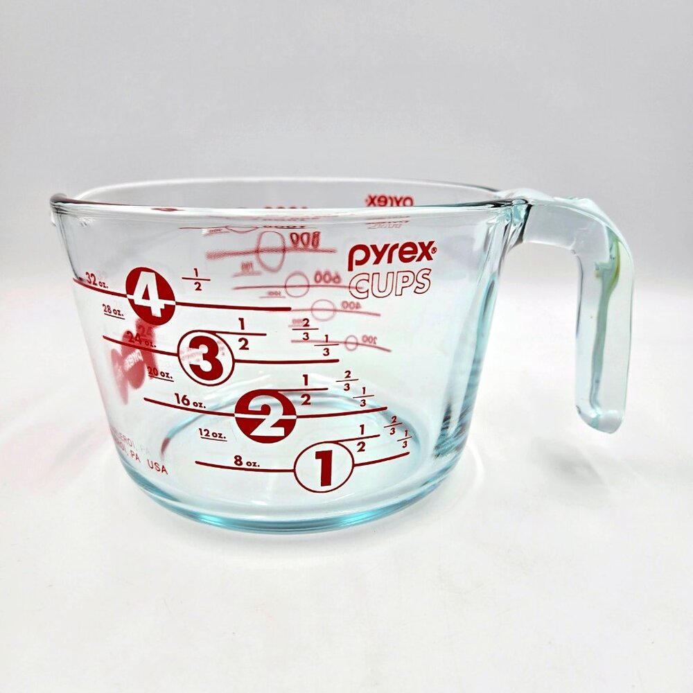 Pyrex 100 Year 4 Cup 32oz Clear Glass Measuring Cup Red Letters Read